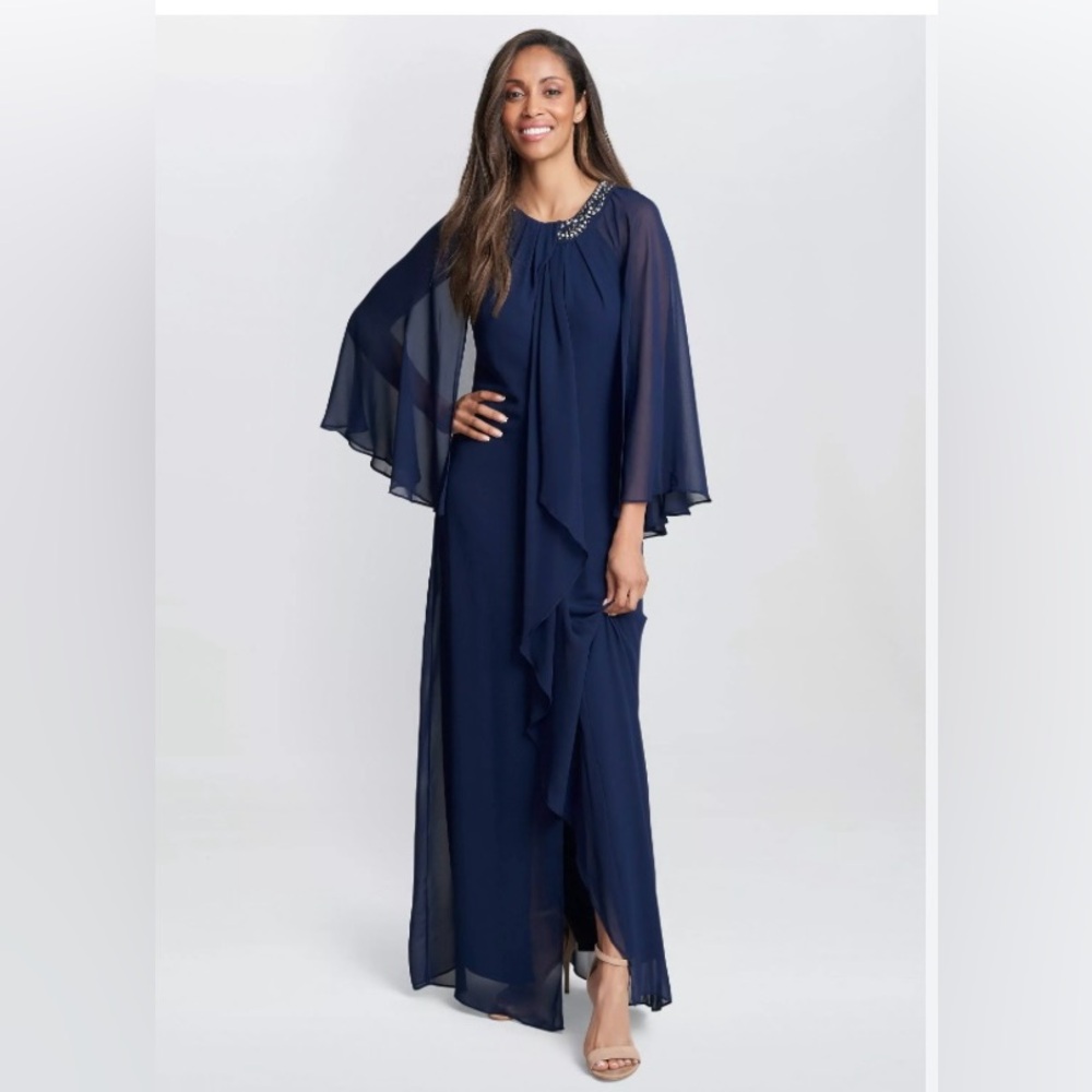 SLNY Blue Bell Sleeve Gown